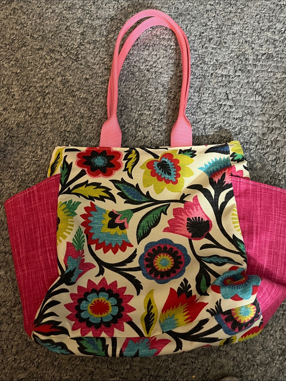 Pink Floral Canvas Tote Bag - Colorful Floral Print Destiny Handbags Smoke Free